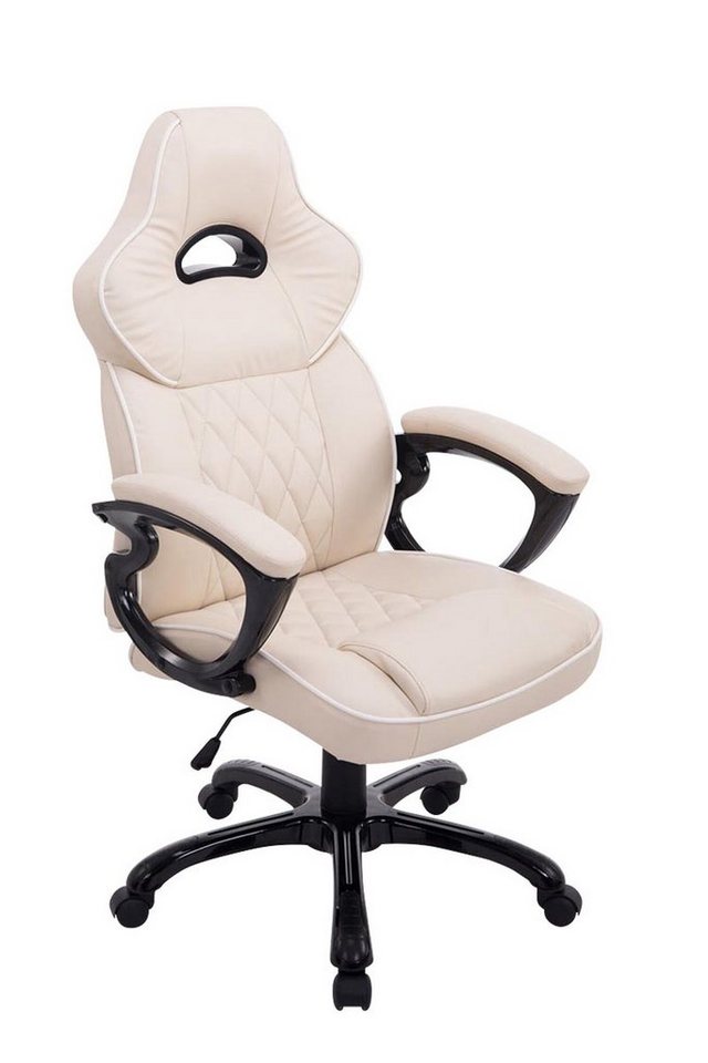 TPFLiving Bürostuhl Bigo mit bequemer ergonomisch geformter Rückenlehne (Schreibtischstuhl, Drehstuhl, Chefsessel, Bürostuhl XXL), Gestell: Kunststoff schwarz - Sitzfläche: Kunstleder creme von TPFLiving