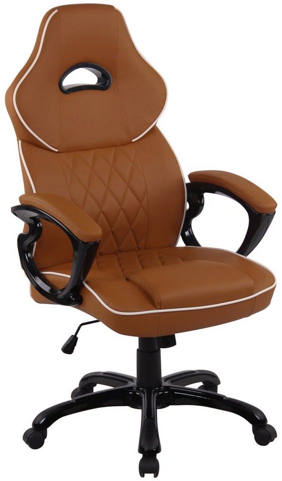 TPFLiving Bürostuhl Bigo mit bequemer ergonomisch geformter Rückenlehne (Schreibtischstuhl, Drehstuhl, Chefsessel, Bürostuhl XXL), Gestell: Kunststoff schwarz - Sitzfläche: Kunstleder hellbraun von TPFLiving