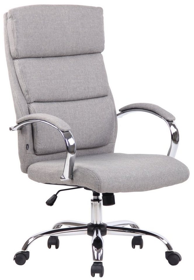 TPFLiving Bürostuhl Bradley mit bequemer ergonomisch geformter Rückenlehne (Schreibtischstuhl, Drehstuhl, Chefsessel, Gamingstuhl), Gestell: Metall chrom - Sitzfläche: Stoff grau von TPFLiving