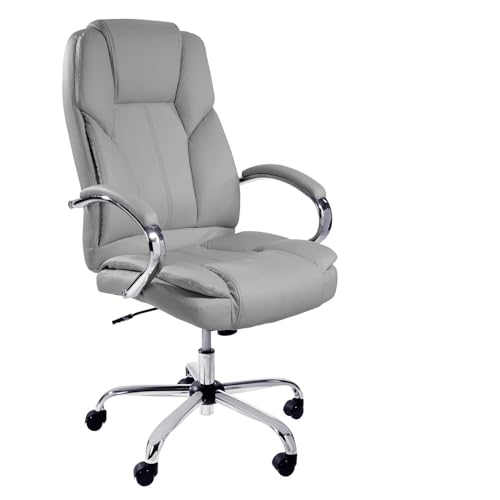 TPFLiving Bürostuhl Dallas (Grau) – mit hoher Rückenlehne und Lordosenstütze – belastbar bis 215 kg – gepolsterter und ergonomischer Premium Schreibtischstuhl für Büro und Homeoffice von TPFLiving