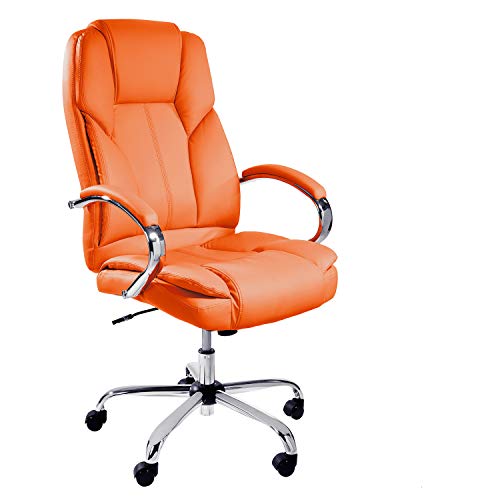 TPFLiving Bürostuhl Chefsessel Schreibtischstuhl Ergonomisch Drehstuhl XXL Dallas - Premium Schwerlast Computerstuhl Modern Kunstleder, Belastbar bis 215kg, abgebremste Rollen, Orange von TPFLiving