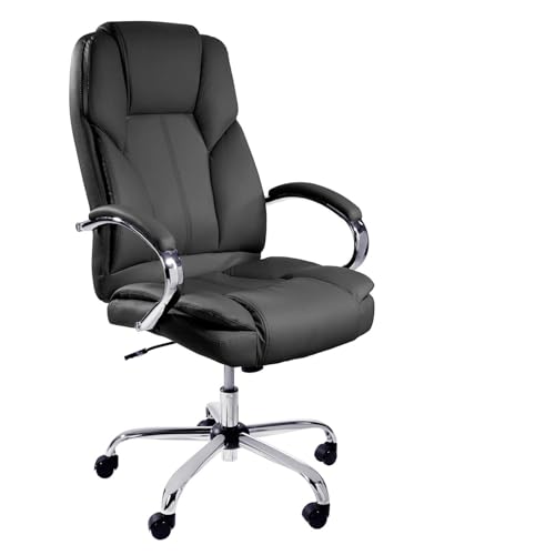 TPFLiving Bürostuhl Dallas (Schwarz) – mit hoher Rückenlehne und Lordosenstütze – belastbar bis 215 kg – gepolsterter und ergonomischer Premium Schreibtischstuhl für Büro und Homeoffice von TPFLiving