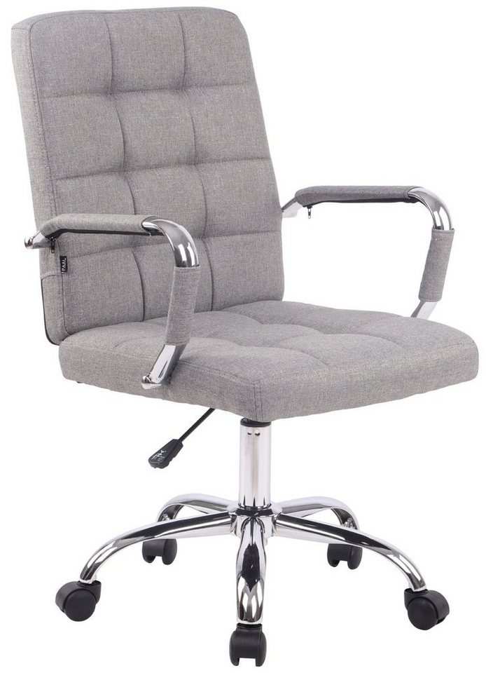 TPFLiving Bürostuhl Deal V1 mit bequemer Rückenlehne - höhenverstellbar und 360° drehbar (Schreibtischstuhl, Drehstuhl, Chefsessel, Bürostuhl XXL), Gestell: Metall chrom - Sitzfläche: Stoff grau von TPFLiving