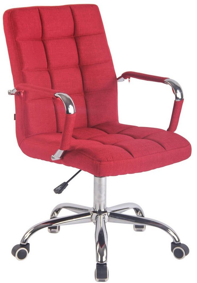 TPFLiving Bürostuhl Deal mit bequemer Rückenlehne - höhenverstellbar und 360° drehbar (Schreibtischstuhl, Drehstuhl, Chefsessel, Bürostuhl XXL), Gestell: Metall chrom - Sitzfläche: Stoff rot von TPFLiving