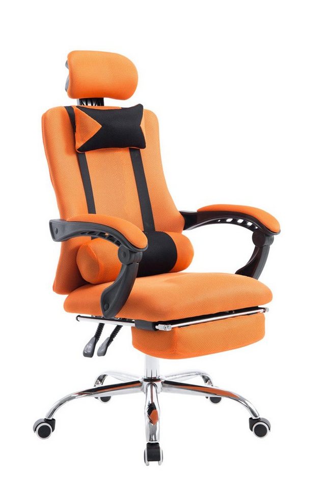 TPFLiving Bürostuhl Fellini mit bequemer Rückenlehne - höhenverstellbar und 360° drehbar (Schreibtischstuhl, Drehstuhl, Chefsessel, Konferenzstuhl), Gestell: Metall chrom - Sitzfläche: Stoff in Netzoptik orange von TPFLiving