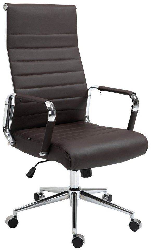 TPFLiving Bürostuhl Koro mit bequemer Rückenlehne - höhenverstellbar und 360° drehbar (Schreibtischstuhl, Drehstuhl, Chefsessel, Bürostuhl XXL), Gestell: Metall chrom - Sitz: Echtleder braun von TPFLiving