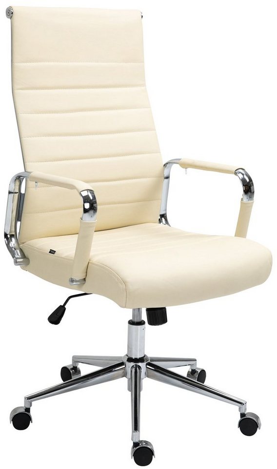 TPFLiving Bürostuhl Koro mit bequemer Rückenlehne - höhenverstellbar und 360° drehbar (Schreibtischstuhl, Drehstuhl, Chefsessel, Bürostuhl XXL), Gestell: Metall chrom - Sitz: Echtleder creme von TPFLiving