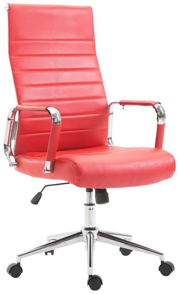 TPFLiving Bürostuhl Koro mit bequemer Rückenlehne - höhenverstellbar und 360° drehbar (Schreibtischstuhl, Drehstuhl, Chefsessel, Bürostuhl XXL), Gestell: Metall chrom - Sitz: Kunstleder rot von TPFLiving