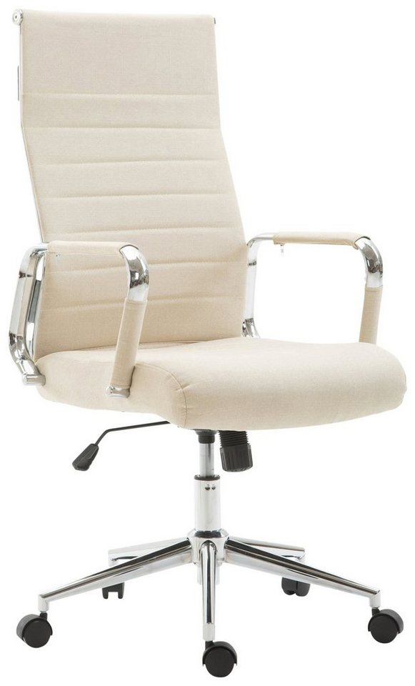 TPFLiving Bürostuhl Koro mit bequemer Rückenlehne - höhenverstellbar und 360° drehbar (Schreibtischstuhl, Drehstuhl, Chefsessel, Bürostuhl XXL), Gestell: Metall chrom - Sitz: Stoff creme von TPFLiving