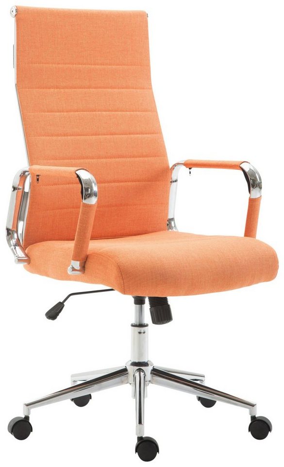 TPFLiving Bürostuhl Koro mit bequemer Rückenlehne - höhenverstellbar und 360° drehbar (Schreibtischstuhl, Drehstuhl, Chefsessel, Bürostuhl XXL), Gestell: Metall chrom - Sitz: Stoff orange von TPFLiving