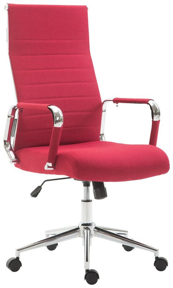 TPFLiving Bürostuhl Koro mit bequemer Rückenlehne - höhenverstellbar und 360° drehbar (Schreibtischstuhl, Drehstuhl, Chefsessel, Bürostuhl XXL), Gestell: Metall chrom - Sitz: Stoff rot von TPFLiving