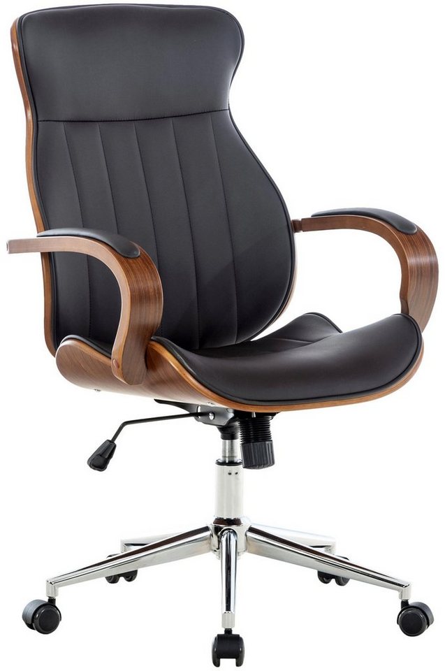 TPFLiving Bürostuhl Mellow mit bequemer Rückenlehne - höhenverstellbar und 360° drehbar (Schreibtischstuhl, Drehstuhl, Chefsessel, Bürostuhl XXL), Gestell: Metall chrom - Sitz: Kunstleder walnuss/braun von TPFLiving
