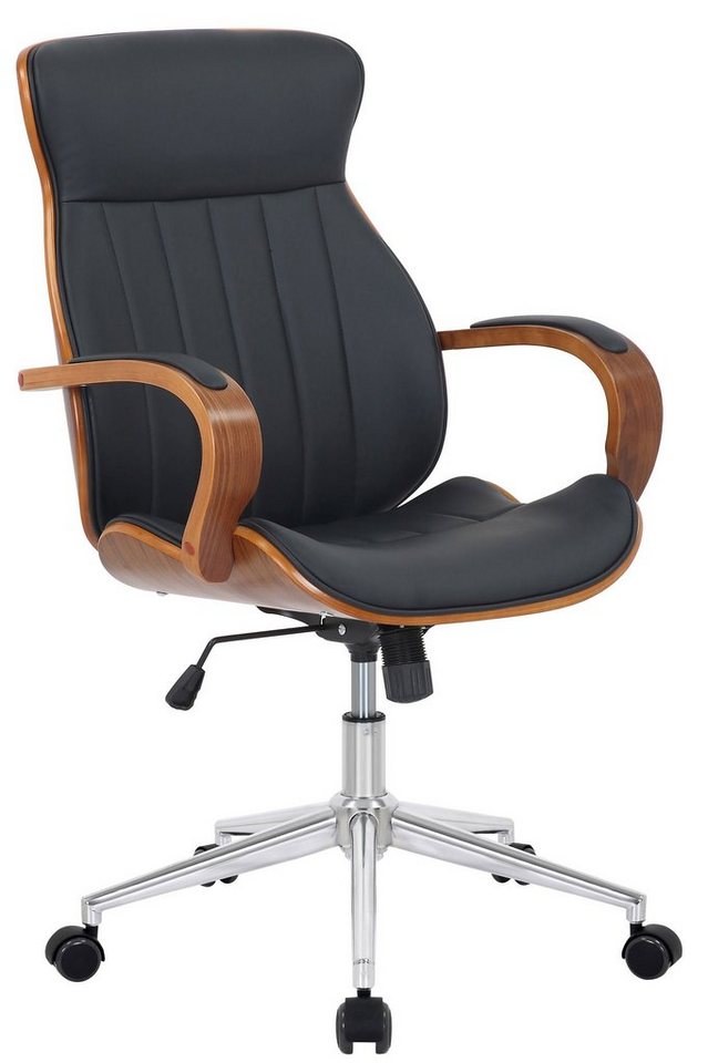 TPFLiving Bürostuhl Mellow mit bequemer Rückenlehne - höhenverstellbar und 360° drehbar (Schreibtischstuhl, Drehstuhl, Chefsessel, Bürostuhl XXL), Gestell: Metall chrom - Sitz: Kunstleder walnuss/schwarz von TPFLiving