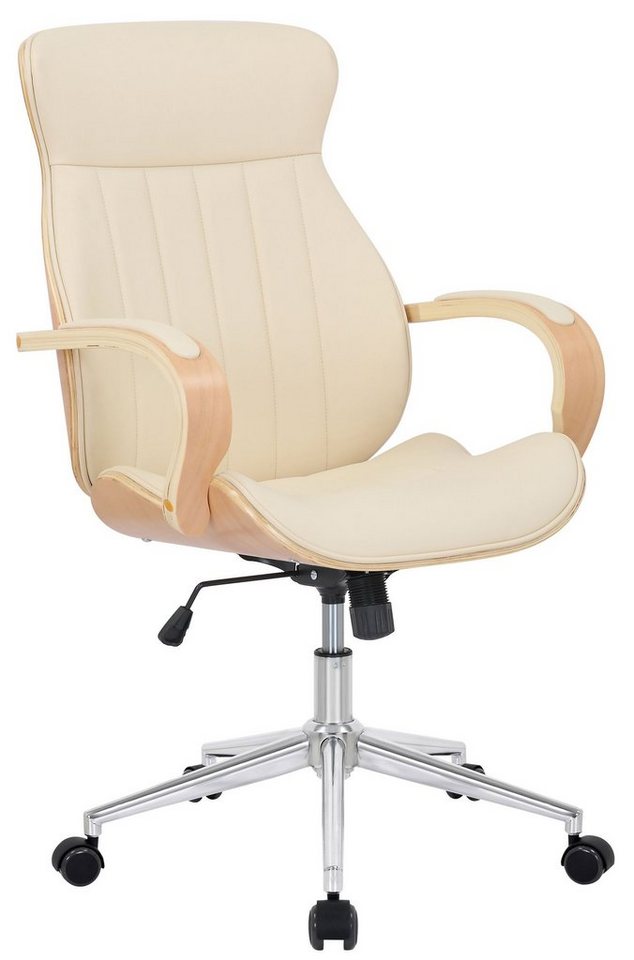TPFLiving Bürostuhl Mellow mit bequemer Rückenlehne - höhenverstellbar und 360° drehbar (Schreibtischstuhl, Drehstuhl, Chefsessel, Bürostuhl XXL), Gestell: Metall chrom - Sitz: Kunstleder natura/creme von TPFLiving