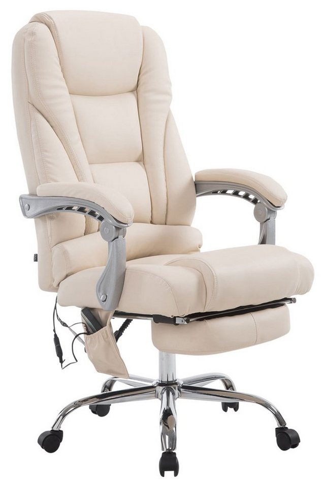 TPFLiving Bürostuhl Pacira-N mit Massagefunktion - höhenverstellbar und 360° drehbar (Schreibtischstuhl, Drehstuhl, Chefsessel, Bürostuhl XXL), Gestell: Metall chrom - Sitzfläche: Kunstleder creme von TPFLiving
