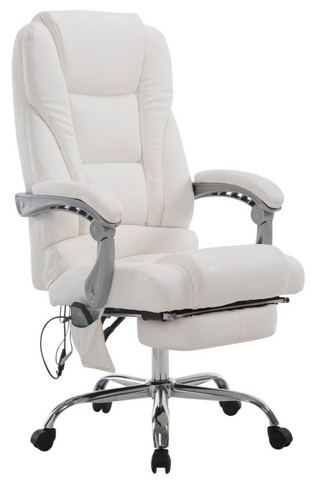 TPFLiving Bürostuhl Pacira-N mit Massagefunktion - höhenverstellbar und 360° drehbar (Schreibtischstuhl, Drehstuhl, Chefsessel, Bürostuhl XXL), Gestell: Metall chrom - Sitzfläche: Kunstleder weiß von TPFLiving
