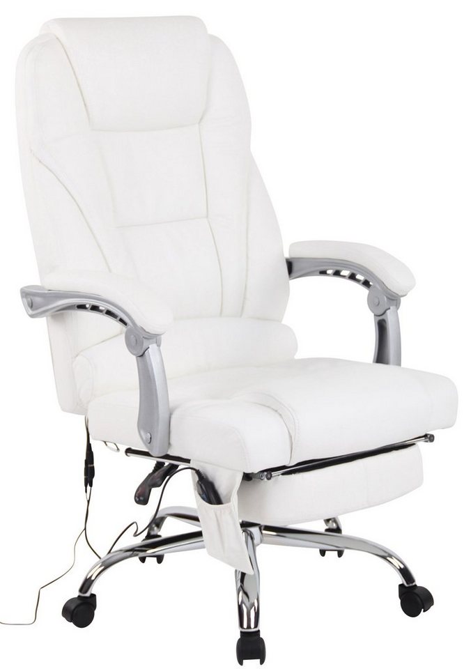 TPFLiving Bürostuhl Pacira mit Massagefunktion - höhenverstellbar und 360° drehbar (Schreibtischstuhl, Drehstuhl, Chefsessel, Bürostuhl XXL), Gestell: Metall chrom - Sitzfläche: Echtleder weiß von TPFLiving