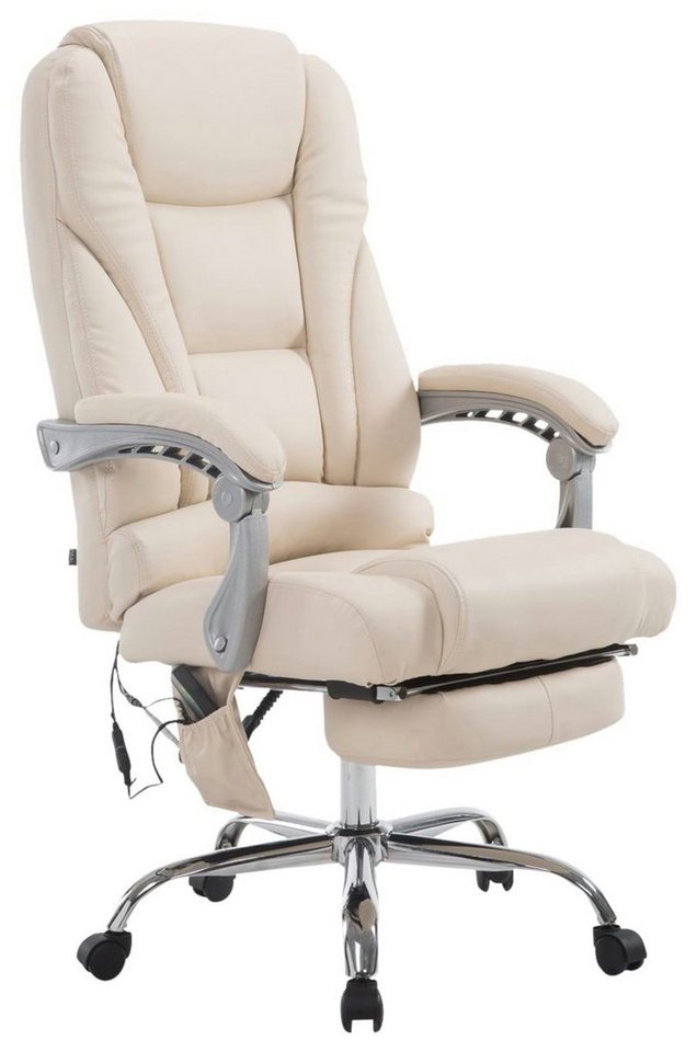 TPFLiving Bürostuhl Pacira mit Massagefunktion - höhenverstellbar und 360° drehbar (Schreibtischstuhl, Drehstuhl, Chefsessel, Bürostuhl XXL), Gestell: Metall chrom - Sitzfläche: Kunstleder creme von TPFLiving
