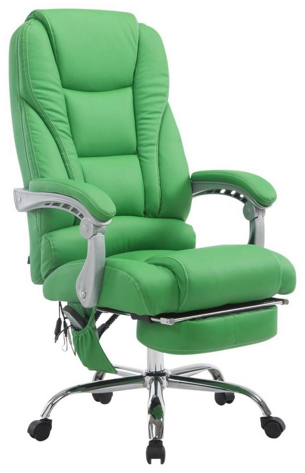TPFLiving Bürostuhl Pacira mit Massagefunktion - höhenverstellbar und 360° drehbar (Schreibtischstuhl, Drehstuhl, Chefsessel, Bürostuhl XXL), Gestell: Metall chrom - Sitzfläche: Kunstleder grün von TPFLiving