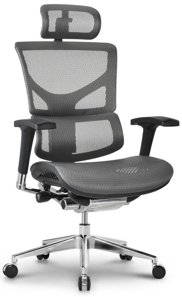 TPFLiving Bürostuhl Spock mit bequemer Rückenlehne - höhenverstellbar und 360° drehbar, Gestell: Aluminium chrom - Sitz: Netzbezug grau von TPFLiving