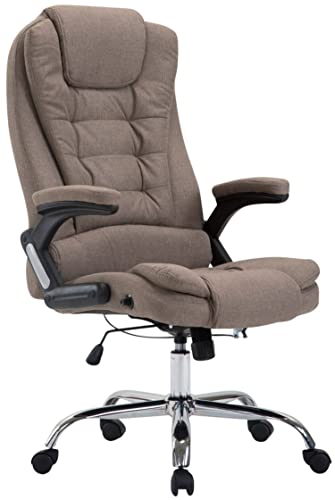 TPFLiving Bürostuhl Toronto Stoff mit Bequemer Rückenlehne - Schreibtischstuhl, Drehstuhl, Chefsessel XXL, Konferenzstuhl, Gestell: Metall Chrom - Taupe von TPFLiving