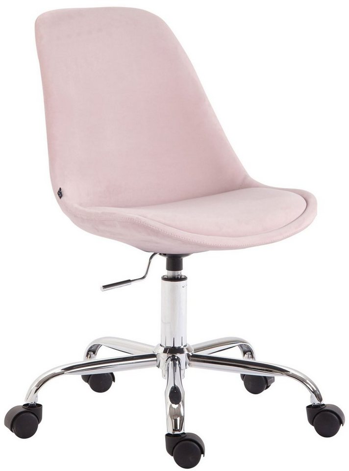 TPFLiving Bürostuhl Toulon mit bequemer Rückenlehne - höhenverstellbar und 360° drehbar (Schreibtischstuhl, Drehstuhl, Chefsessel, Bürostuhl XXL), Gestell: chrom - Sitz: Samt pink von TPFLiving