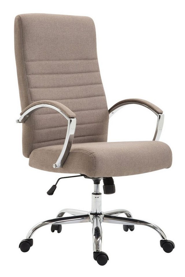 TPFLiving Bürostuhl Vallon mit bequemer Rückenlehne - höhenverstellbar und 360° drehbar (Schreibtischstuhl, Drehstuhl, Chefsessel, Bürostuhl XXL), Gestell: Metall chrom - Sitz: Stoff taupe von TPFLiving