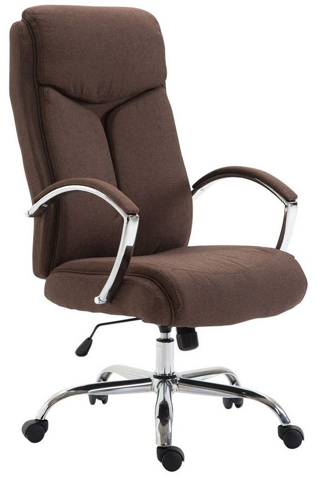 TPFLiving Bürostuhl Volute mit bequemer Rückenlehne - höhenverstellbar und 360° drehbar (Schreibtischstuhl, Drehstuhl, Chefsessel, Bürostuhl XXL), Gestell: Metall chrom - Sitz: Stoff braun von TPFLiving