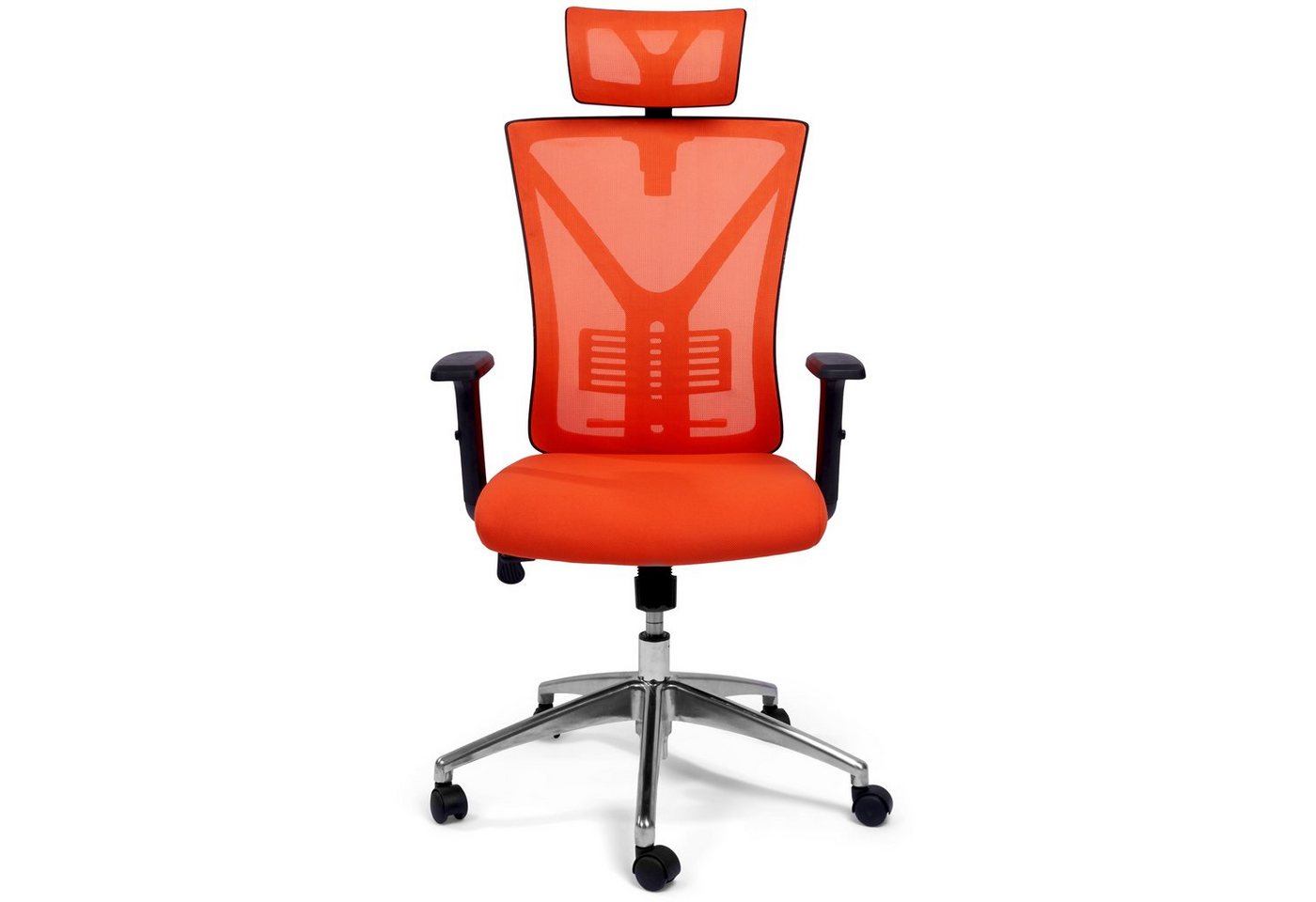 TPFLiving Bürostuhl Zeus mit Castor Rollen und Lordosenstütze aus Mesh Stoff (XXL Bürostuhl, ergonomisch gepolsterter Schreibtischstuhl), moderner Drehstuhl XXL Chefsessel, Belastbarkeit 200kg - Orange von TPFLiving