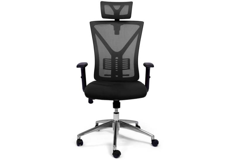 TPFLiving Bürostuhl Zeus mit Castor Rollen und Lordosenstütze aus Mesh Stoff (XXL Bürostuhl, ergonomisch gepolsterter Schreibtischstuhl), moderner Drehstuhl XXL Chefsessel, Belastbarkeit 200kg - Schwarz von TPFLiving