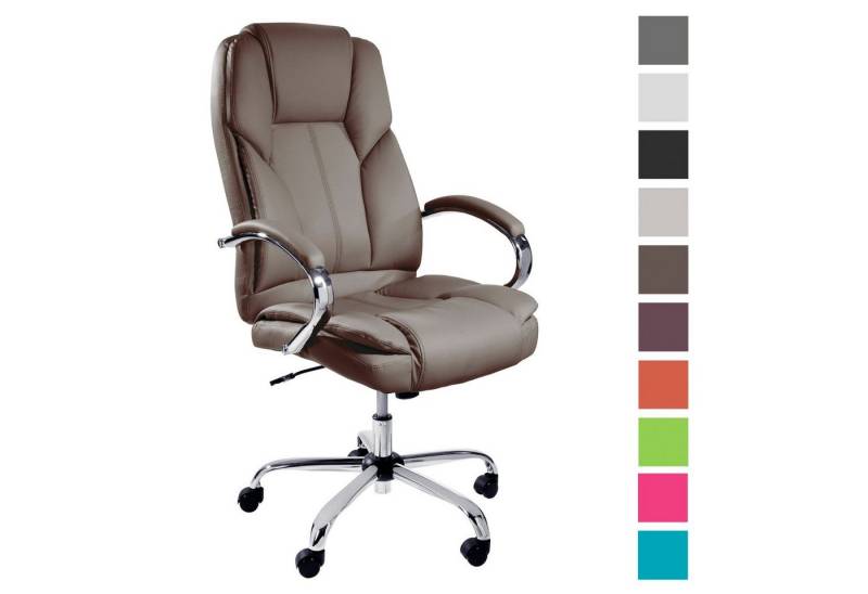 TPFLiving Chefsessel Dallas mit abgebremsten Rollen (XXL Bürostuhl ergonomisch gepolsterter Schreibtischstuhl), Drehstuhl aus Kunstleder, Belastbarkeit bis 215kg - Braun von TPFLiving