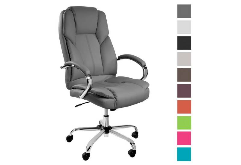 TPFLiving Chefsessel Dallas mit abgebremsten Rollen (XXL Bürostuhl ergonomisch gepolsterter Schreibtischstuhl), Drehstuhl aus Kunstleder, Belastbarkeit bis 215kg - Grau von TPFLiving