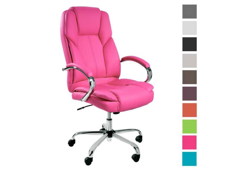 TPFLiving Chefsessel Dallas mit abgebremsten Rollen (XXL Bürostuhl ergonomisch gepolsterter Schreibtischstuhl), Drehstuhl aus Kunstleder, Belastbarkeit bis 215kg - Rosa von TPFLiving