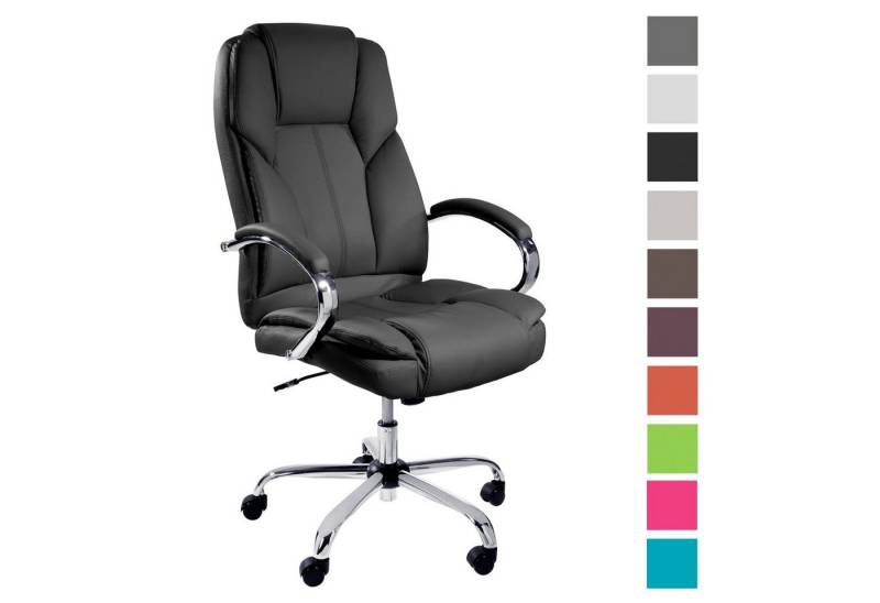 TPFLiving Chefsessel Dallas mit abgebremsten Rollen (XXL Bürostuhl ergonomisch gepolsterter Schreibtischstuhl), Drehstuhl aus Kunstleder, Belastbarkeit bis 215kg - Schwarz von TPFLiving