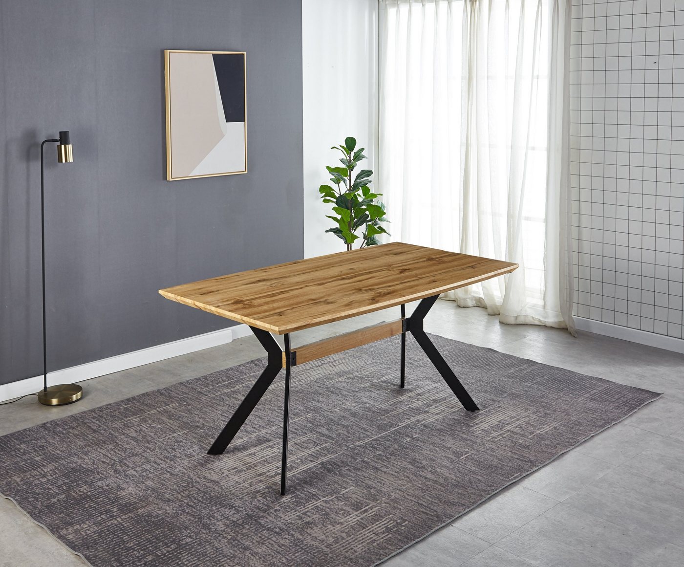 TPFLiving Esstisch AADA - Esszimmertisch, MDF mit Eiche-Dekor, Beine Metall (Hochwertiger Küchentisch mit stylischem 4-Fuß-Gestell, 1-St., Designertisch, natur, Beine schwarz), Tisch Esszimmer - Maße (BxHxT): 160x78x90 cm - Plattenstärke: 4 cm von TPFLiving