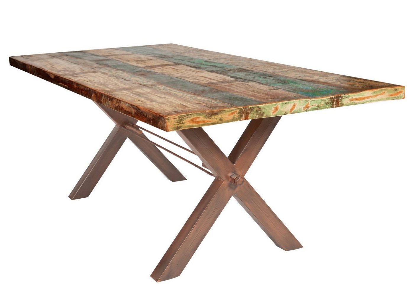 TPFLiving Esstisch Aris - Platte Altholz, Gestell Eisen (jedes Stück ein Unikat - Platte bunt, Gestell braun, Esstisch - Desinger Tisch Luxus - Esstisch massiv), Plattenstärke 40 mm - Esstisch 180x100cm von TPFLiving