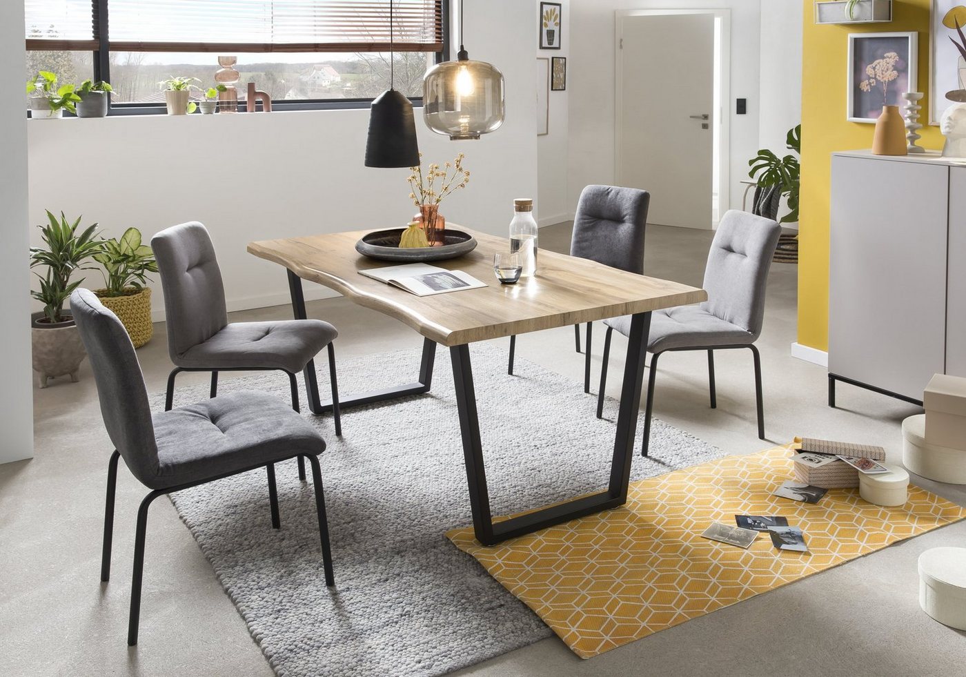 TPFLiving Esstisch ELIAS - Esszimmertisch, MDF mit Dekor Wildeiche, Gestell Metall (Hochwertiger Küchentisch mit stylischem Kufengestell, 1-St., Designertisch, natur, Gestell schwarz), Tisch Esszimmer - Maße (BxHxT): 160x75x90 cm - Plattenstärke: 4 cm von TPFLiving