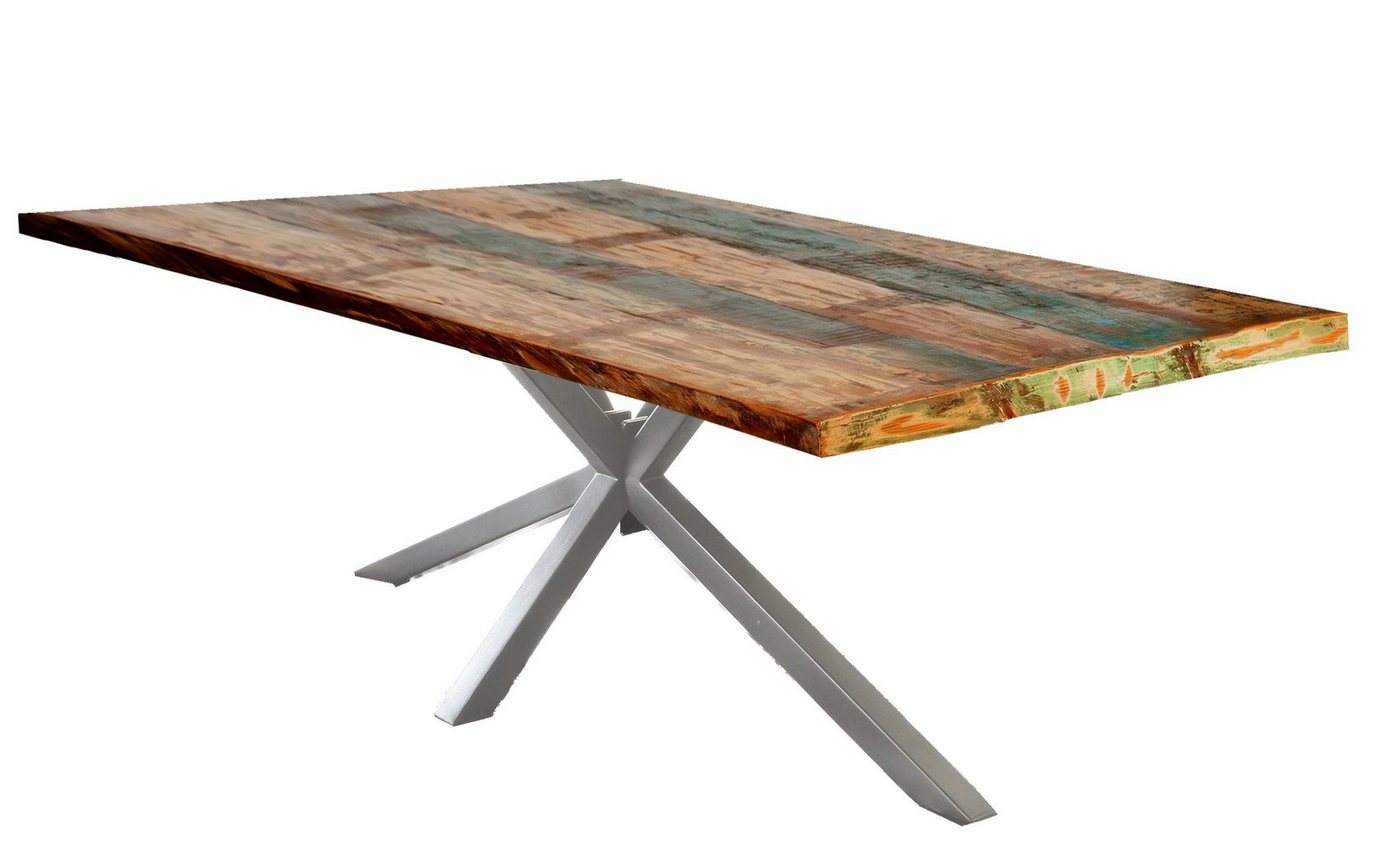 TPFLiving Esstisch Friderik - Platte Altholz, Gestell Metall (jedes Stück ein Unikat - Platte bunt, Gestell antiksilbern, Esstisch - Desinger Tisch Luxus - Esstisch massiv), Plattenstärke 40 mm - Esstisch 160x85cm von TPFLiving