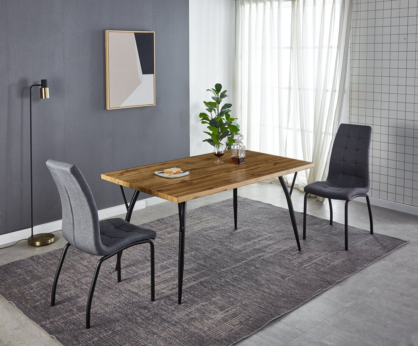 TPFLiving Esstisch LEVI - Esszimmertisch, MDF mit Eiche-Dekor, Beine Metall (Hochwertiger Küchentisch mit stylischem 4-Fuß-Gestell, 1-St., Designertisch, naturfarben, Beine schwarz), Tisch Esszimmer - Maße (BxHxT): 150x77x90 cm - Plattenstärke: 3,5 cm von TPFLiving