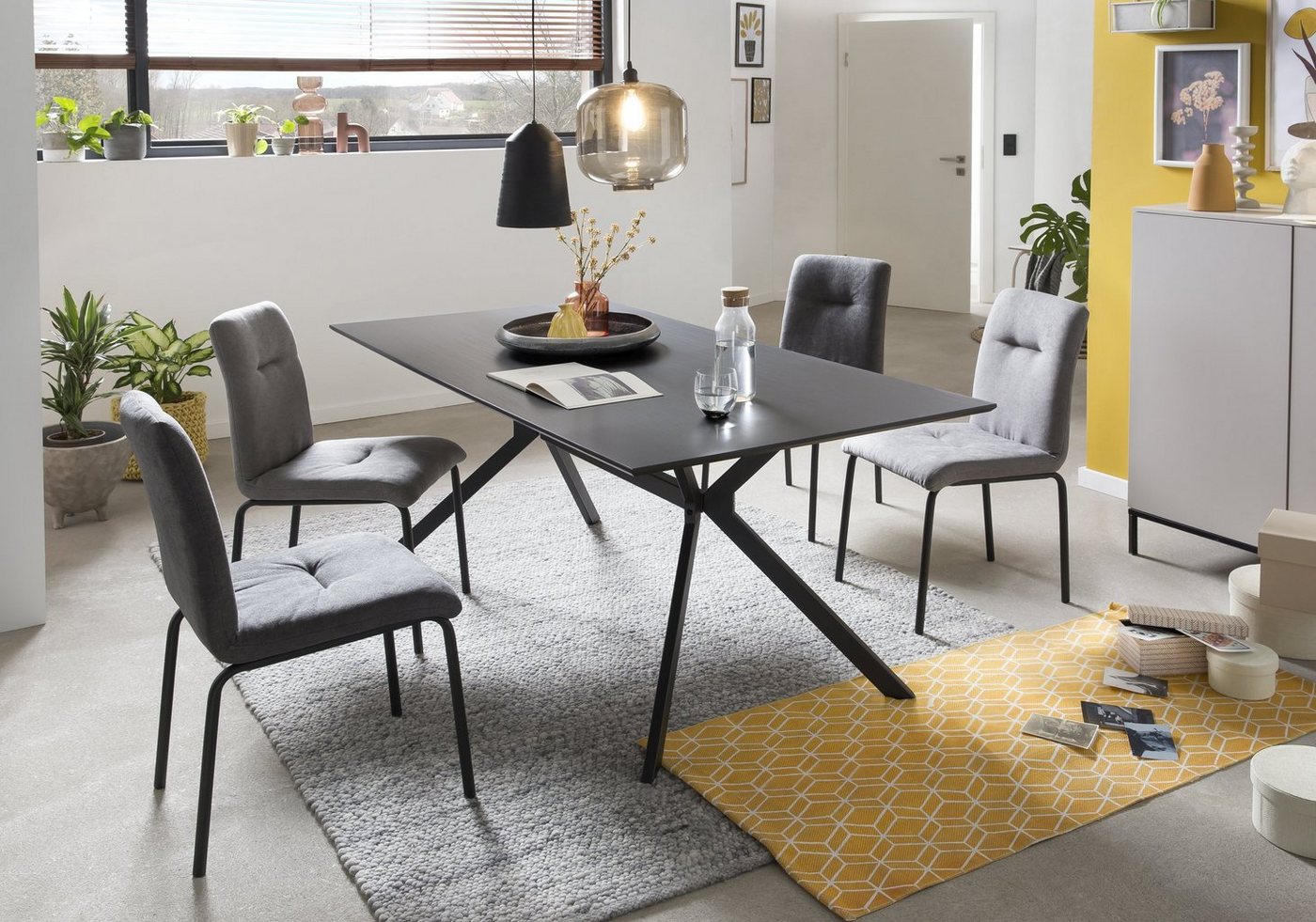 TPFLiving Esstisch NIILO - Esszimmertisch, MDF mit Dekor, Gestell Metall (Hochwertiger Küchentisch mit stylischem 4-Fuß-Gestell, 1-St., Designertisch, dunkelgrau, Gestell schwarz), Tisch Esszimmer - Maße (BxHxT): 180x75x90 cm - Plattenstärke: 2 cm von TPFLiving