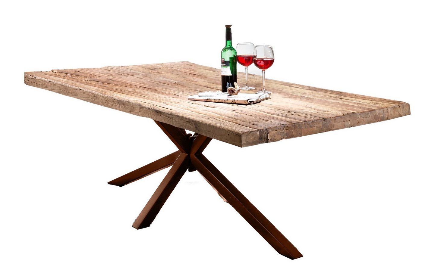 TPFLiving Esstisch Timos - Platte recyceltes Teak, Gestell Metall (Tischplatte mit rustikaler Oberfläche - Platte natur, Gestell antikbraun, Esstisch - Desinger Tisch Luxus - Esstisch massiv), Plattenstärke 50 mm - Esstisch 180x100cm von TPFLiving