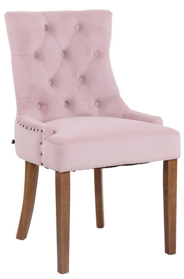 TPFLiving Esszimmerstuhl Aboli mit hochwertig gepolsterter Sitzfläche - Konferenzstuhl (Küchenstuhl - Wohnzimmerstuhl), Gestell: Kautschukholz antik-hell - Sitzfläche: Samt pink von TPFLiving