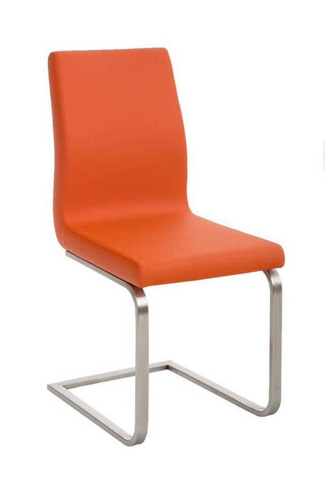 TPFLiving Esszimmerstuhl Belfast mit hochwertig gepolsterter Sitzfläche - Konferenzstuhl (Küchenstuhl - Wohnzimmerstuhl - Freischwinger), Metall Edelstahl matt gebürstet - Sitzfläche: Kunstleder orange von TPFLiving