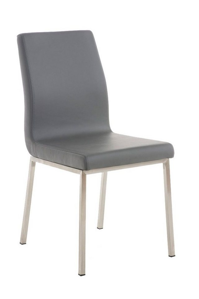 TPFLiving Esszimmerstuhl Colle mit hochwertig gepolsterter Sitzfläche - Konferenzstuhl (Küchenstuhl - Esstischstuhl - Wohnzimmerstuhl), Gestell: Metall Edelstahl gebürstet - Sitzfläche: Kunstleder grau von TPFLiving