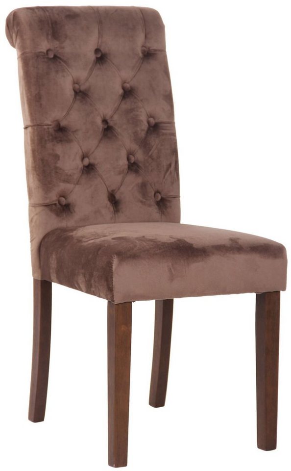 TPFLiving Esszimmerstuhl Lisbon mit hochwertig gepolsterter Sitzfläche - Konferenzstuhl (Küchenstuhl - Esstischstuhl - Wohnzimmerstuhl), Gestell: Kautschukholz braun - Sitzfläche: Samt Braun von TPFLiving