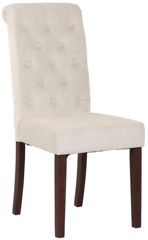 TPFLiving Esszimmerstuhl Lisbon mit hochwertig gepolsterter Sitzfläche - Konferenzstuhl (Küchenstuhl - Esstischstuhl - Wohnzimmerstuhl), Gestell: Kautschukholz braun - Sitzfläche: Samt Creme von TPFLiving