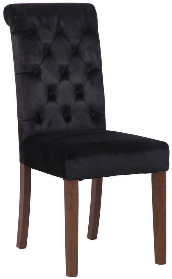 TPFLiving Esszimmerstuhl Lisbon mit hochwertig gepolsterter Sitzfläche - Konferenzstuhl (Küchenstuhl - Esstischstuhl - Wohnzimmerstuhl), Gestell: Kautschukholz braun - Sitzfläche: Samt Schwarz von TPFLiving