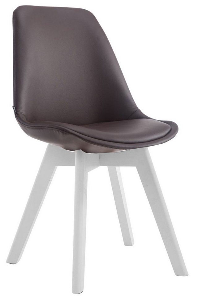 TPFLiving Esszimmerstuhl Manolo - Besucherstuhl mit Kunstlederbezug (Küchenstuhl - Gestell Buchenholz weiß), Maße (TxBxH): 55 x 48 x 84cm - Farbe: braun von TPFLiving