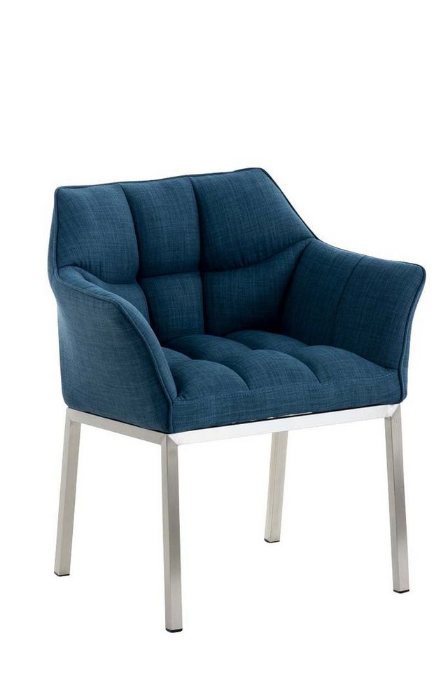 TPFLiving Esszimmerstuhl Octairius-E mit hochwertig gepolsterter Sitzfläche - Konferenzstuhl (Küchenstuhl - Esstischstuhl - Wohnzimmerstuhl - Polsterstuhl), Gestell: Metall Edelstahl - Sitzfläche: Stoff blau von TPFLiving