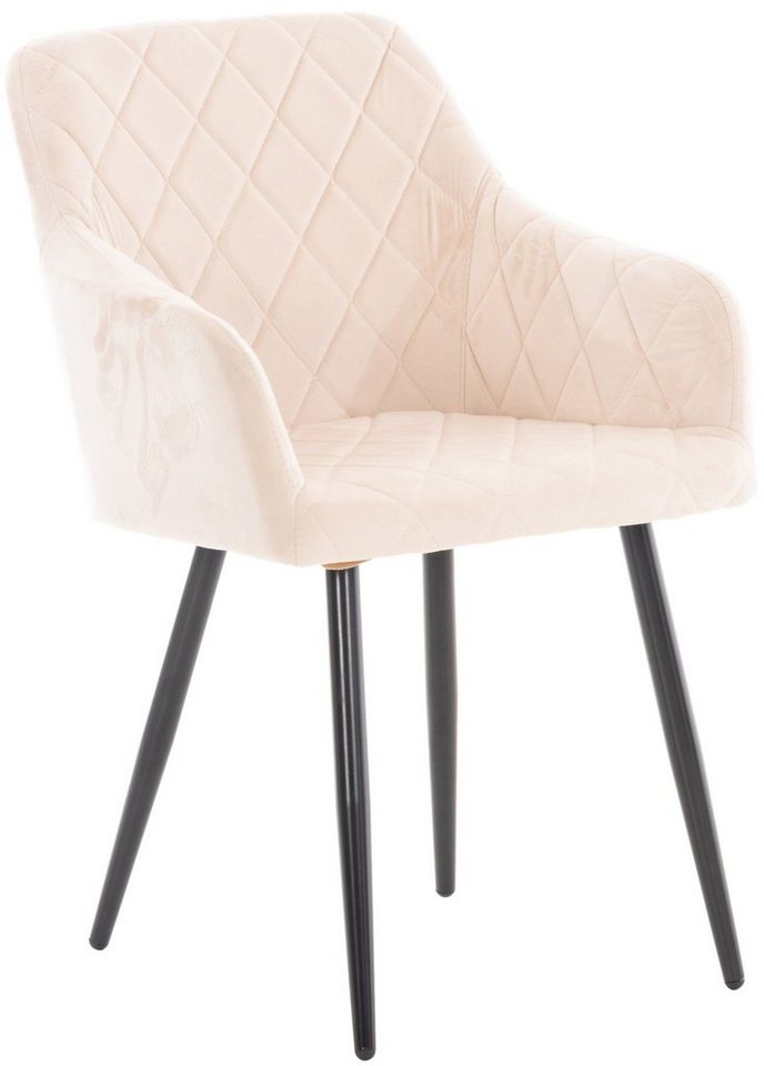 TPFLiving Esszimmerstuhl Shyva mit hochwertig gepolsterter Sitzfläche - Konferenzstuhl (Küchenstuhl - Esstischstuhl - Wohnzimmerstuhl - Polsterstuhl), Gestell: Metall schwarz - Sitzfläche: Samt beige von TPFLiving